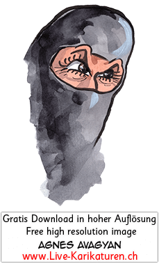 Hijab, Chador, Niqab, Burka, Muslimin, Muslima, Islam, Kopftuch, Verhuellung, Augen, Vermummung, Schnitzelbaenke 2020, Urbi@Orbi, Luzerner Fasnacht, Agnes Live-Karikaturen, Clipart, Comic, Cartoon, Illustration, Cartoon, Comic, Karikatur, Zeichnung, Download, kostenlos, Gratisbild, gratis, free, Kunst, Kuenstler, Live Karikaturist, Comiczeichner, Armenia