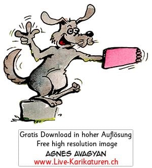 Hund, grau, Selfie, Handy, Foto, Strassenkoeter, Schnitzelbaenke, Urbi@Orbi, Luzerner Fasnacht, Agnes Live-Karikaturen, Clipart, Comic, Cartoon, Illustration, Cartoon, Comic, Karikatur, Zeichnung, Download, kostenlos, Gratisbild, gratis, free, Kunst, Kuenstler, Live Karikaturist, Comiczeichner, Armenia