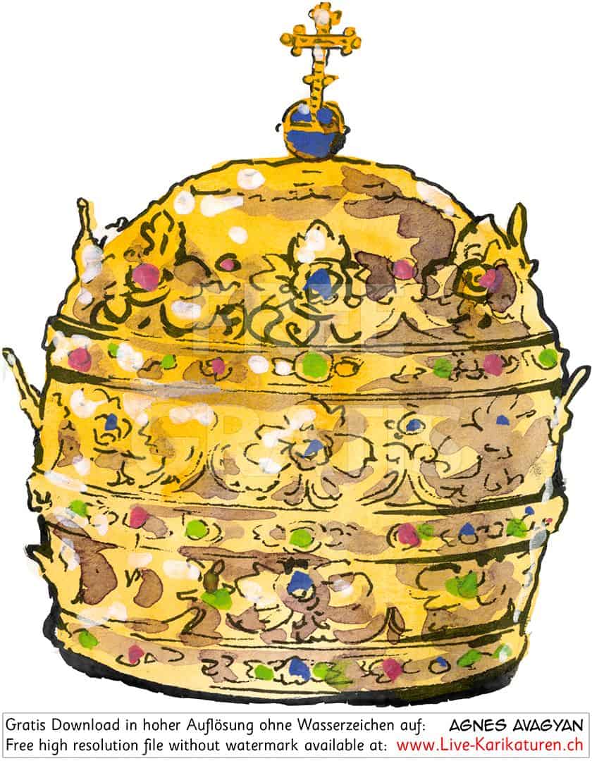 Krone, Gold, Kaiser, Kreuz, verziert, Luxus, wertvoll, Schatz, Kreuz, christlich, Schnitzelbaenke, Urbi@Orbi, Luzerner Fasnacht, Agnes Live-Karikaturen, Clipart, Comic, Cartoon, Illustration, Cartoon, Comic, Karikatur, Zeichnung, Download, kostenlos, Gratisbild, gratis, free, Kunst, Kuenstler, Live Karikaturist, Comiczeichner, Armenia