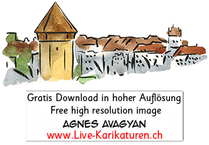 Luzern, Aquarell, Wasserturm, Altstadt, Shilouette, Schnitzelbaenke, Urbi@Orbi, Luzerner Fasnacht, Agnes Live-Karikaturen, Clipart, Comic, Cartoon, Illustration, Cartoon, Comic, Karikatur, Zeichnung, Download, kostenlos, Gratisbild, gratis, free, Kunst, Kuenstler, Live Karikaturist, Comiczeichner, Armenia