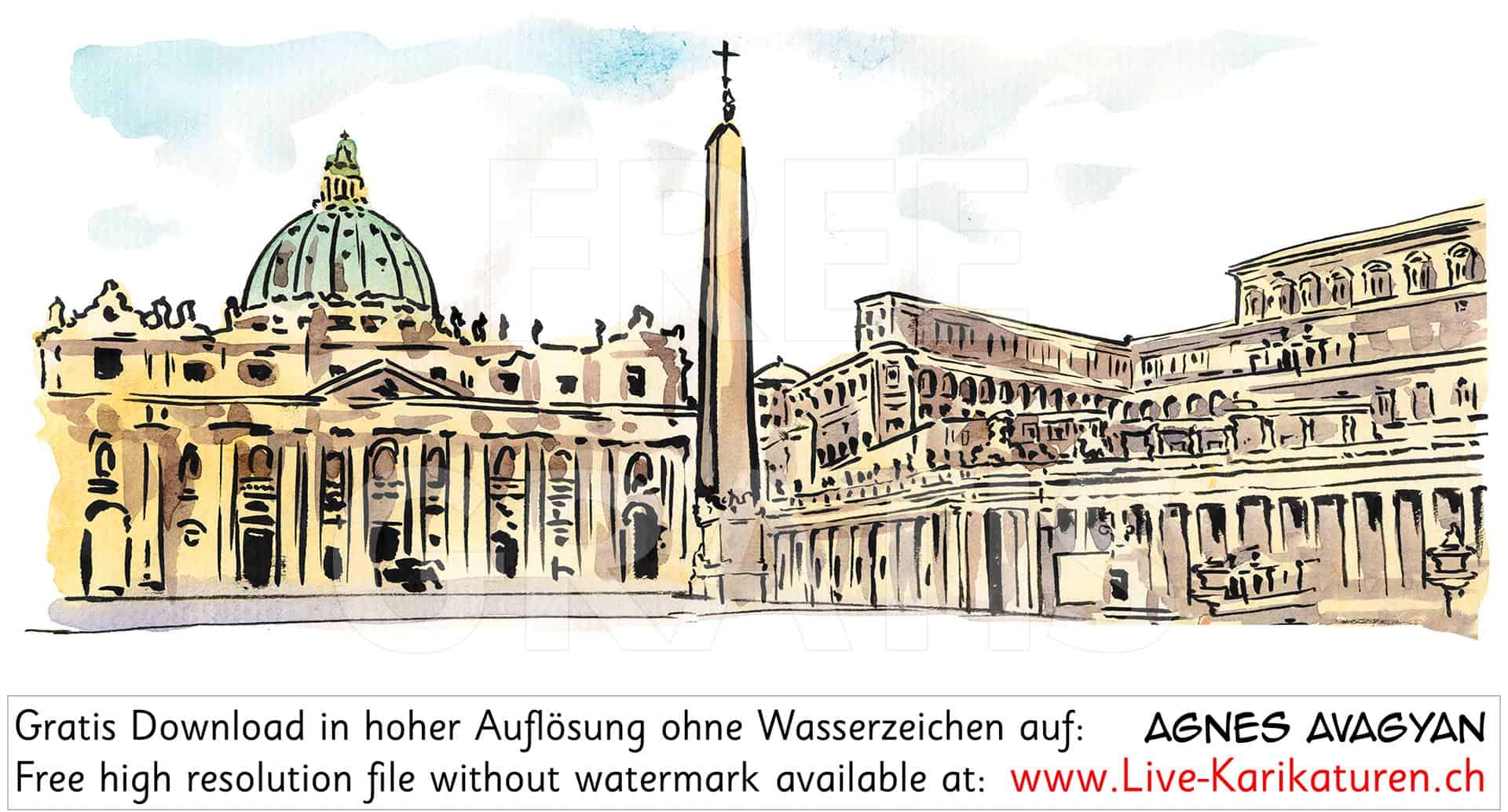 Petersdom, Vatikan, Rom, Obelisk, Sankt Peter, Basilika, Memorialkirche Simon Petrus, Vaticano, Petersplatz, Schnitzelbaenke, Urbi@Orbi, Luzerner Fasnacht, Agnes Live-Karikaturen, Clipart, Comic, Cartoon, Illustration, Cartoon, Comic, Karikatur, Zeichnung, Download, kostenlos, Gratisbild, gratis, free, Kunst, Kuenstler, Live Karikaturist, Comiczeichner, Armenia