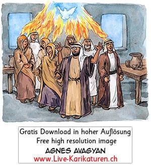 Pfingsten, Pfingstsonntag, Schawuot, Heiliger Geist, Herrenfest, Kirchenjahr, Kirchenfeiertag, christliches Festjahr, Kirche, katholisch, reformiert, Jahreskreis, Jahreskalender, Kalender, Jahreslauf, Agnes Live-Karikaturen, Clipart, Comic, Cartoon, Illustration, Cartoon, Comic, Karikatur, Zeichnung, Download, kostenlos, Gratisbild, gratis, free, Kunst, Kuenstler, Live Karikaturist, Comiczeichner, Armenia