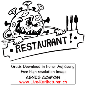 Virus, Corona, Covid-19, Covid19, Gastronomie, Restaurant, Essen, Besteck, geschlossen, Ausfall, Epidemie, Pandemie, 2020, Agnes Live-Karikaturen, Clipart, Comic, Cartoon, Illustration, Cartoon, Comic, Karikatur, Zeichnung, Download, kostenlos, Gratisbild, gratis, free, Kunst, Kuenstler, Live Karikaturist, Comiczeichner, Armenia