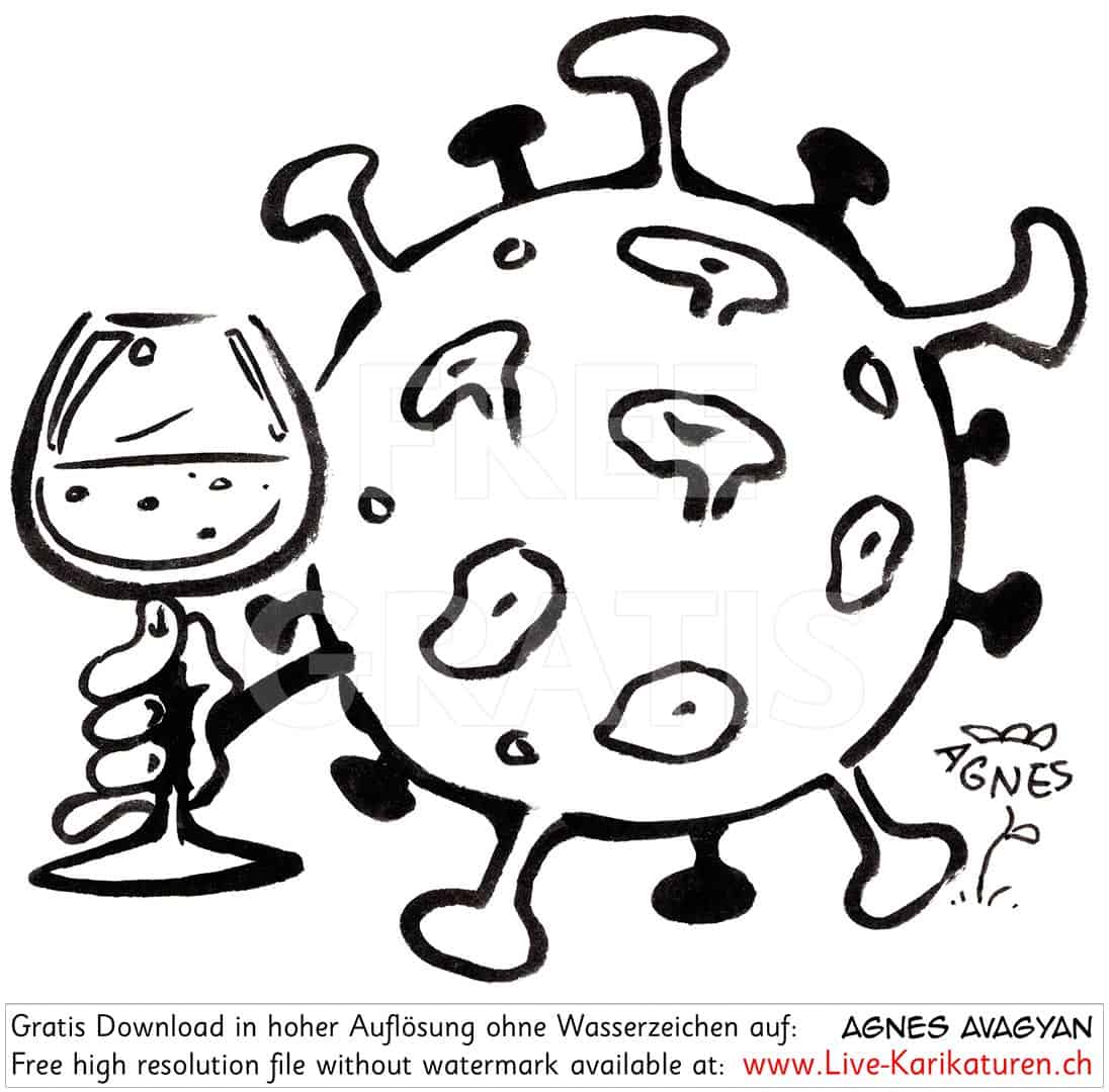 Virus, Corona, Covid-19, Covid19, Weinglas, Trinkglas, Epidemie, Pandemie, 2020, Agnes Live-Karikaturen, Clipart, Comic, Cartoon, Illustration, Cartoon, Comic, Karikatur, Zeichnung, Download, kostenlos, Gratisbild, gratis, free, Kunst, Kuenstler, Live Karikaturist, Comiczeichner, Armenia