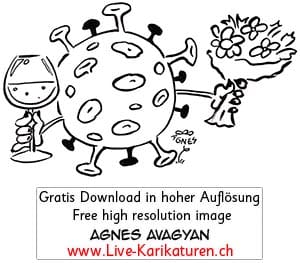 Virus, Corona, Covid-19, Covid19, Blumen, Weinglas, Trinkglas, Epidemie, Pandemie, 2020, Agnes Live-Karikaturen, Clipart, Comic, Cartoon, Illustration, Cartoon, Comic, Karikatur, Zeichnung, Download, kostenlos, Gratisbild, gratis, free, Kunst, Kuenstler, Live Karikaturist, Comiczeichner, Armenia