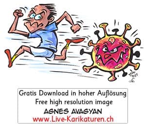 Virus, Corona, Covid-19, Covid19, Joggen, Krankheit, Seuche, Pest, Epidemie, Pandemie, global, 2020, China, Korona, Agnes Live-Karikaturen, Clipart, Comic, Cartoon, Illustration, Cartoon, Comic, Karikatur, Zeichnung, Download, kostenlos, Gratisbild, gratis, free, Kunst, Kuenstler, Live Karikaturist, Comiczeichner, Armenia