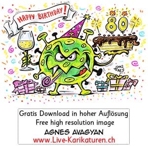 Virus, Corona, Covid-19, Geburtstag, Kuchen, Torte, Happy Birthday, Jahre, Ziffer, Zahl, Korona, Agnes Live-Karikaturen, Clipart, Comic, Cartoon, Illustration, Cartoon, Comic, Karikatur, Zeichnung, Download, kostenlos, Gratisbild, gratis, free, Kunst, Kuenstler, Live Karikaturist, Comiczeichner, Armenia