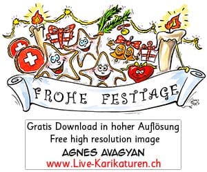 Frohe Festtage Festgruesse Weihnachten Guetzli Tannenzweig Kerze Geschenke Herz Lametta Schweiz Agnes Karikaturen , Clipart, Comic, Cartoon, Illustration, Zeichnung, gratis, free