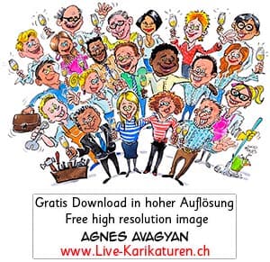 Firmenfeier Teamevent Mitarbeiterfeier Firmenevent Apéro Zusammenhalt Menschen Mitarbeiter Business Putzfrau Schweizer Edelweiss Handwerker grosses Team Weihnachtsessen Jubiläum Erfolg, Clipart, Comic, Cartoon, Illustration, Zeichnung, gratis, free