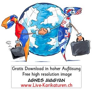 Armenien, OSCE, OSZE, Globus, Weltkugel, Business, Relations, Beziehungen, Zusammenarbeit, Anzug, Kravatte, Aktenkoffer, Welt, Agnes Karikaturen, www.Live-Karikaturen.ch, Live Karikaturistin für Unterhaltung, Künstler, Alleinunterhalter, Hochzeit, Geburtstag, Firmenevent, Geschäftsanlass, Jubiläum, Pensionierung, Geschenkidee, Portraitbild zeichnen