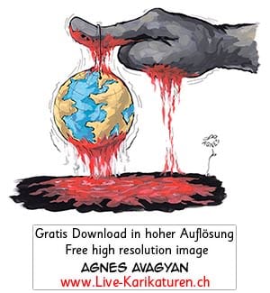 Erdoel, global, Globus, Rohstoffe, schwarz, Hand, Kriege, Blut, Geld, Gier, Geopolitik, Agnes Karikaturen, www.Live-Karikaturen.ch, Live Karikaturistin für Unterhaltung, Künstler, Alleinunterhalter, Hochzeit, Geburtstag, Firmenevent, Geschäftsanlass, Jubiläum, Pensionierung, Geschenkidee, Portraitbild zeichnen