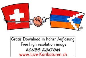 Schweiz, Nagorny Nagorno Karabach Karabakh Arzach, Anerkennung, Recognize, Schweizer Flagge, Handschlag, Haendedruck, Armenien, Agnes Karikaturen