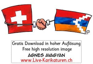 Schweiz, Nagorny Nagorno Karabach Karabakh Arzach, Anerkennung, Recognize, Schweizer Flagge, Handschlag, Haendedruck, Armenien, Agnes Karikaturen