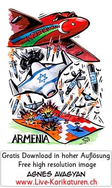 Armenien, Karabach, Arzach, Karbakh, Arzsakh, Israel, Aserbaidschan, Aserbaidschan, Azerbaijan, Waffenlieferung, Kriegswaffen, Waffenhandel, Verbuendet, Ally, arms sales, Agnes Karikaturen, www.Live-Karikaturen.ch, Live Karikaturistin für Unterhaltung, Künstler, Alleinunterhalter, Hochzeit, Geburtstag, Firmenevent, Geschäftsanlass, Jubiläum, Pensionierung, Geschenkidee, Portraitbild zeichnen