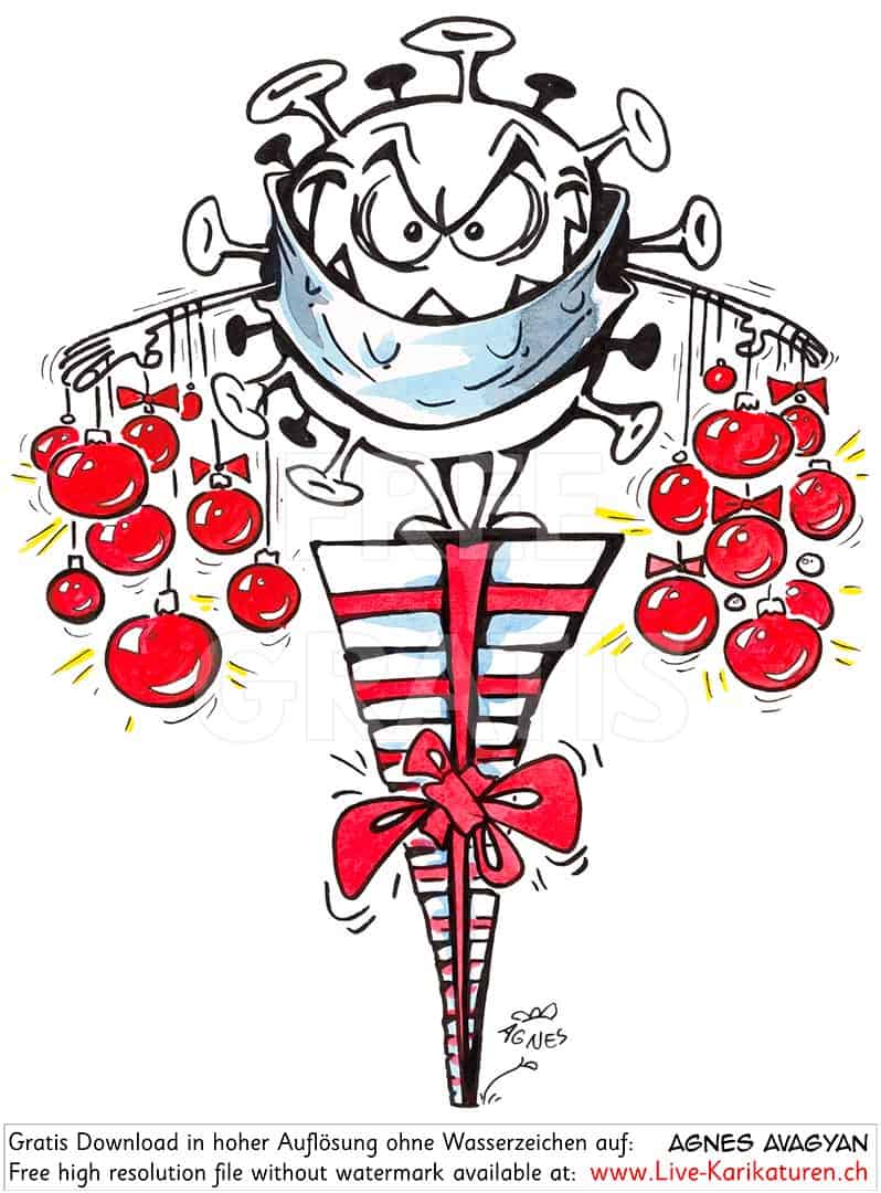 Corona, Covid19, Weihnachten, Christmas, Xmas, Feststage, 24 Dezember, Geschenke, Lametta, Weihnachtsdekoration, lustig, Fun, Character, Cartoon, Comic, Clipart, schwarzweiss, Zeichnung, Illustration, Bild, gratis, Toon, Maske, Maskenpflicht, 2020. Virus, Pandemie, Krankheit, Agnes Karikaturen, Unterhaltung, Kunst, Kunsthandwerk, Firmenevent, Geschaeftsessen, Geburtstag, Hochzeit, Firmenevent, Geschenkidee, Hochzeit