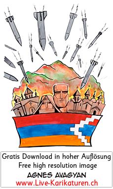 Nagorny Nagorno Karabach Karabakh Arzach, Christenverfolgung, Bombardierung Kirchen, Aserbaidschan, Krieg, Zerstoerung, Christian Prosecution, Anerkennung, Recognize, Armenien, Agnes Karikaturen, www.Live-Karikaturen.ch, Live Karikaturistin für Unterhaltung, Künstler, Alleinunterhalter, Hochzeit, Geburtstag, Firmenevent, Geschäftsanlass, Jubiläum, Pensionierung, Geschenkidee, Portraitbild zeichnen