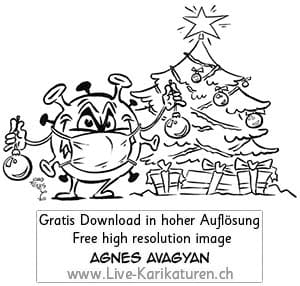 Corona, Covid19, Weihnachten, Christmas, Xmas, Feststage, 24 Dezember, Geschenke, Lametta, Weihnachtsdekoration, lustig, Fun, Character, Cartoon, Comic, Clipart, schwarzweiss, Zeichnung, Illustration, Bild, gratis, Toon, Maske, Maskenpflicht, 2020. Virus, Pandemie, Krankheit, Agnes Karikaturen, Event, Unterhaltung, Kunst, Kunsthandwerk, Firmenevent, Geschaeftsessen, Geburtstag, Hochzeit, Firmenevent, Geschenkidee, Hochzeit