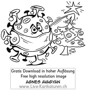 Corona, Covid19, Weihnachten, Christmas, Xmas, Feststage, 24 Dezember, Geschenke, Lametta, Weihnachtsdekoration, lustig, Fun, Character, Cartoon, Comic, Clipart, schwarzweiss, Zeichnung, Illustration, Bild, gratis, Toon, Maske, Maskenpflicht, 2020. Virus, Pandemie, Krankheit, Agnes Karikaturen, Event, Unterhaltung, Kunst, Kunsthandwerk, Firmenevent, Geschaeftsessen, Geburtstag, Hochzeit, Firmenevent, Geschenkidee, Hochzeit
