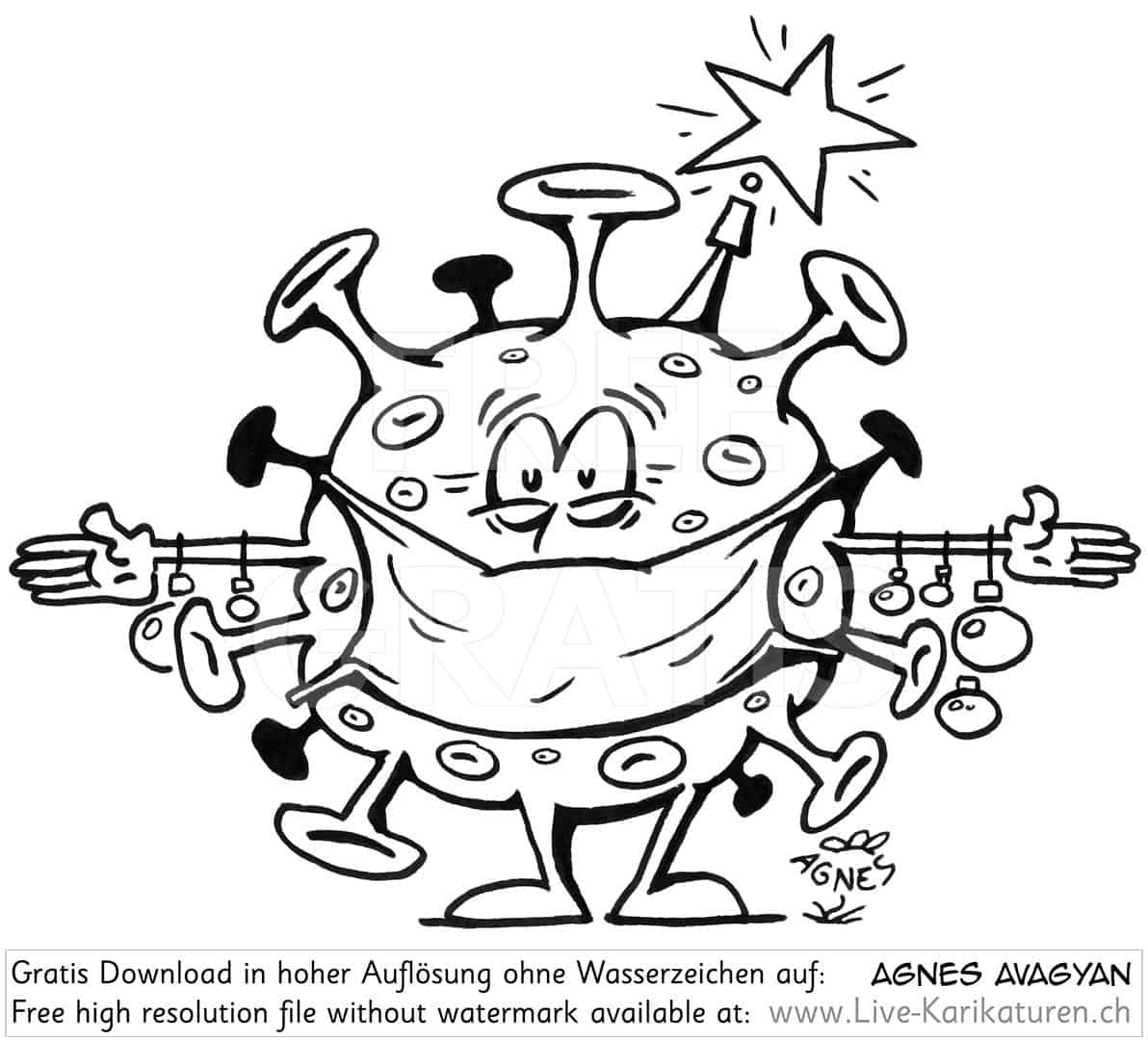 Corona, Covid19, Weihnachten, Christmas, Xmas, Feststage, 24 Dezember, Geschenke, Lametta, Weihnachtsdekoration, lustig, Fun, Character, Cartoon, Comic, Clipart, schwarzweiss, Zeichnung, Illustration, Bild, gratis, Toon, Maske, Maskenpflicht, 2020. Virus, Pandemie, Krankheit, Agnes Karikaturen, Event, Unterhaltung, Kunst, Kunsthandwerk, Firmenevent, Geschaeftsessen, Geburtstag, Hochzeit, Firmenevent, Geschenkidee, Hochzeit