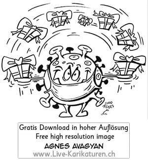 Corona, Covid19, Weihnachten, Christmas, Xmas, Feststage, 24 Dezember, Geschenke, Lametta, Weihnachtsdekoration, lustig, Fun, Character, Cartoon, Comic, Clipart, schwarzweiss, Zeichnung, Illustration, Bild, gratis, Toon, Maske, Maskenpflicht, 2020. Virus, Pandemie, Krankheit, Agnes Karikaturen, Event, Unterhaltung, Kunst, Kunsthandwerk, Firmenevent, Geschaeftsessen, Geburtstag, Hochzeit, Firmenevent, Geschenkidee, Hochzeit