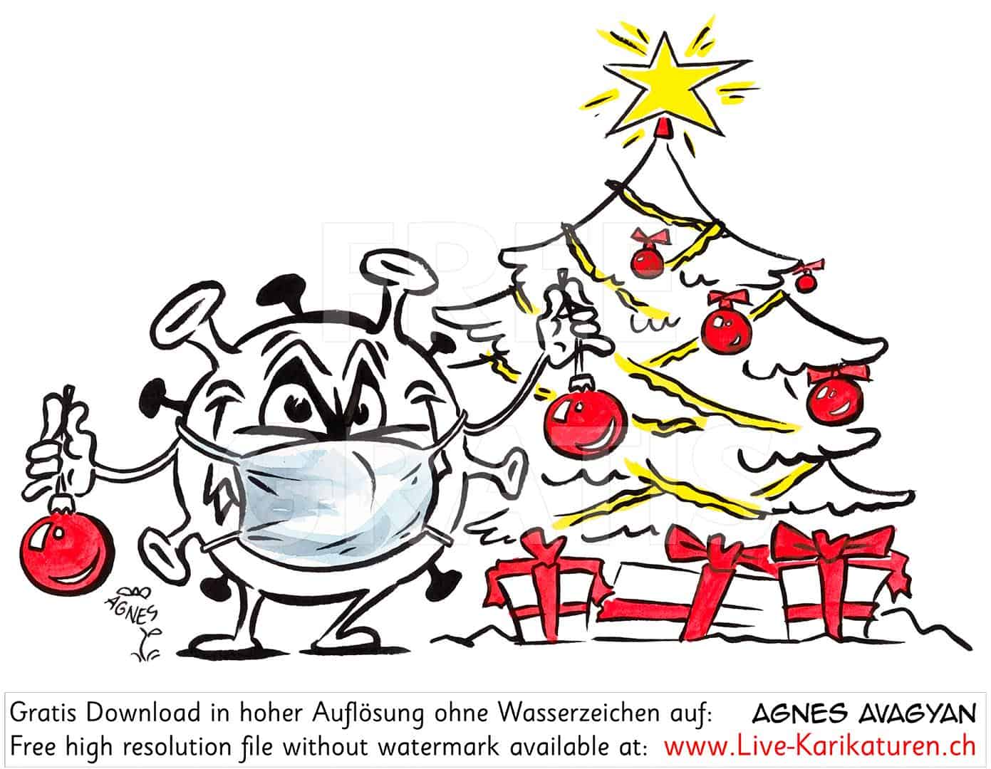Corona, Covid19, Weihnachten, Christmas, Xmas, Feststage, 24 Dezember, Geschenke, Lametta, Weihnachtsdekoration, lustig, Fun, Character, Cartoon, Comic, Clipart, schwarzweiss, Zeichnung, Illustration, Bild, gratis, Toon, Maske, Maskenpflicht, Virus, Pandemie, Agnes Karikaturen, Unterhaltung, Kunst, Kunsthandwerk, Firmenevent, Geschaeftsessen, Geburtstag, Hochzeit, Firmenevent, Geschenkidee, Hochzeit