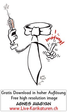 Krawattyan, Krawatte, Hinweis Finger, Corona, Covid 19, Spritze, Impfung, Virus, Agnes Live-Karikaturen, Clipart, Illustration, Cartoon, Comic, Karikatur, Zeichnung, Download, kostenlos, Gratisbild, Kunst, Kuenstler, Comiczeichner