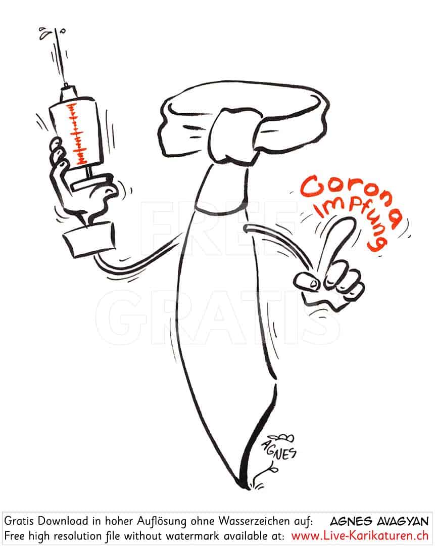Krawatte, Krawattyan, serioes, Hinweis, Finger, Corona, Covid 19, Spritze, Impfung, Virus, Agnes Live-Karikaturen, Clipart, Illustration, Cartoon, Comic, Karikatur, Zeichnung, Download, kostenlos, Gratisbild, Kunst, Kuenstler, Comiczeichner