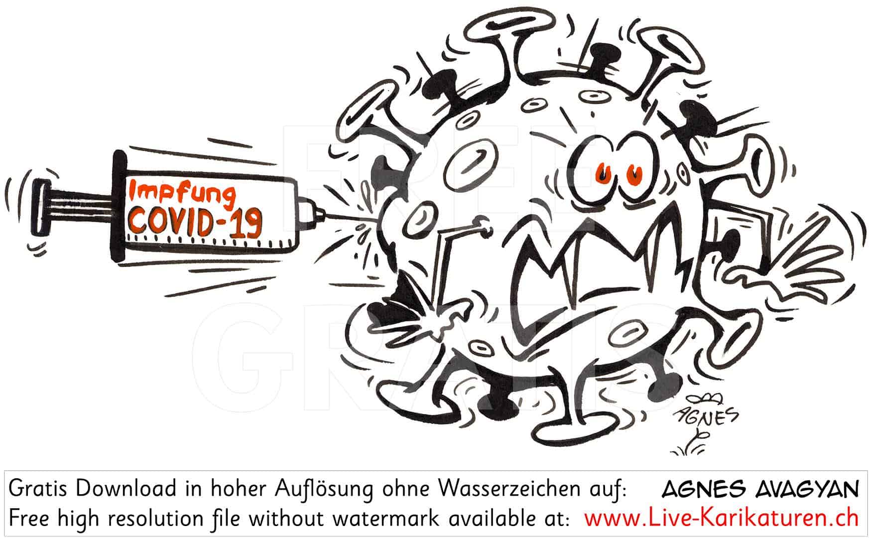 Schreck, Schock, Panik, Entsetzen, Corona, Covid 19, Spritze, Impfung, Virus, Agnes Live-Karikaturen, Clipart, Illustration, Cartoon, Comic, Karikatur, Zeichnung, Download, kostenlos, Gratisbild, Kunst, Kuenstler, Comiczeichner