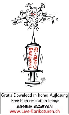 aufgespiesst, Aerger, Corona, Covid 19, Spritze, Impfung, Virus, Agnes Live-Karikaturen, Clipart, Illustration, Cartoon, Comic, Karikatur, Zeichnung, Download, kostenlos, Gratisbild, Kunst, Kuenstler, Comiczeichner