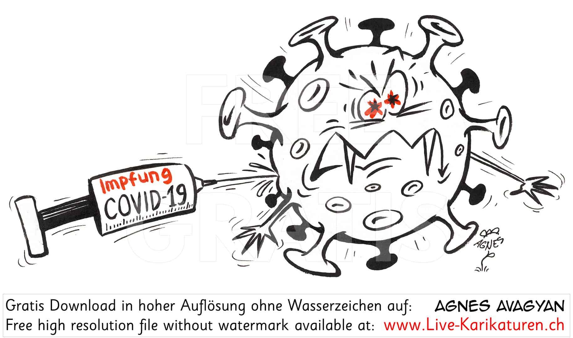 Schreck, Schmerz, piecksen, Corona, Covid 19, Spritze, Impfung, Virus, Agnes Live-Karikaturen, Clipart, Illustration, Cartoon, Comic, Karikatur, Zeichnung, Download, kostenlos, Gratisbild, Kunst, Kuenstler, Comiczeichner