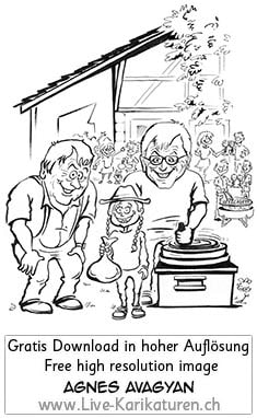 Fluehlenmuehle, Muehlwerk, Mehrmalen, Handmuehle, Ofen, Jean-François Muewly, Erlebnistage, Schulreise, Guemmenen, Pizza backen, Brot backen, Teamevent, Firmenanlass, Geschäftsanlass, Vereinsausflug, Live-Karikaturen, Portraet ab Foto malen, Illustrationen, Agnes Karikaturen