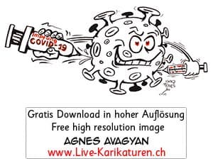 Grinsen, Begeisterung, Corona, Covid 19, Spritze, Impfung, Virus, Agnes Live-Karikaturen, Clipart, Illustration, Cartoon, Comic, Karikatur, Zeichnung, Download, kostenlos, Gratisbild, Kunst, Kuenstler, Comiczeichner