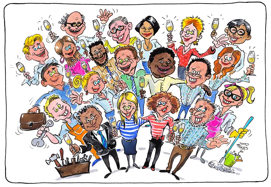 Glueckwunschkarten postkarte design agnes karikaturen schnellzeichner illustrationen team feier