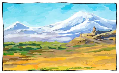 Schnellzeichner malerei Agnes Karikaturen Armenia Ararat Kloster Chor Virap