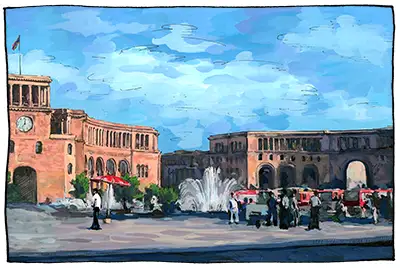 Schnellzeichnerin Agnes Karikaturen Armenia Yerevan main square Hraparak